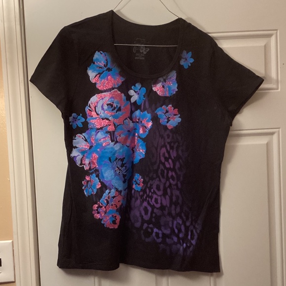 Just My Size Tops - Women’s Hanes JMS Just My Size Flower Sparkly Short Sleeve Tee Shirt 1X